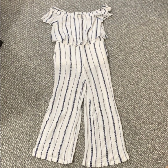 Vici Pants - Vici White and Blue Striped Jumpsuit